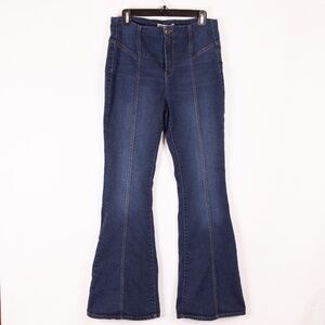 SO Dark Blue High-rise Stretch Flared Leg Jeans Size 11/30W, Zipper & Button Fly